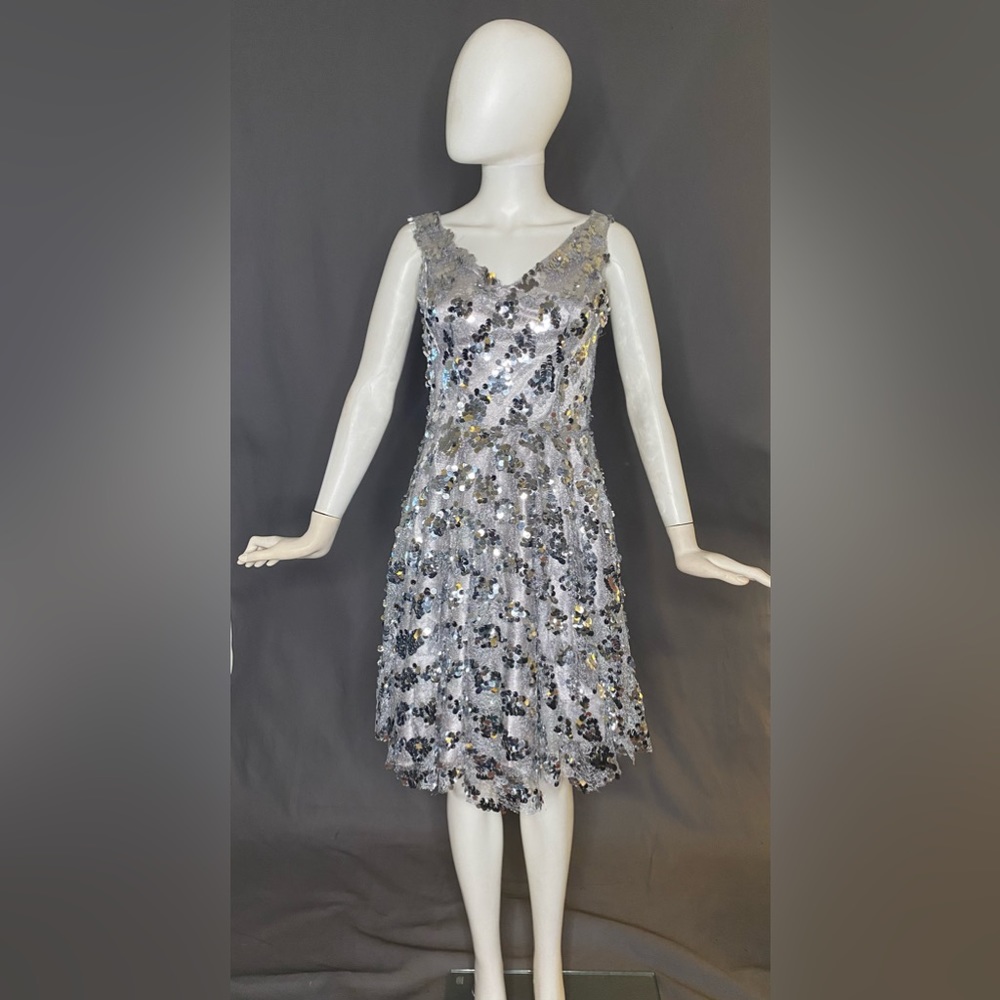 Silver payette cocktail dress (bust 34 waist 28)